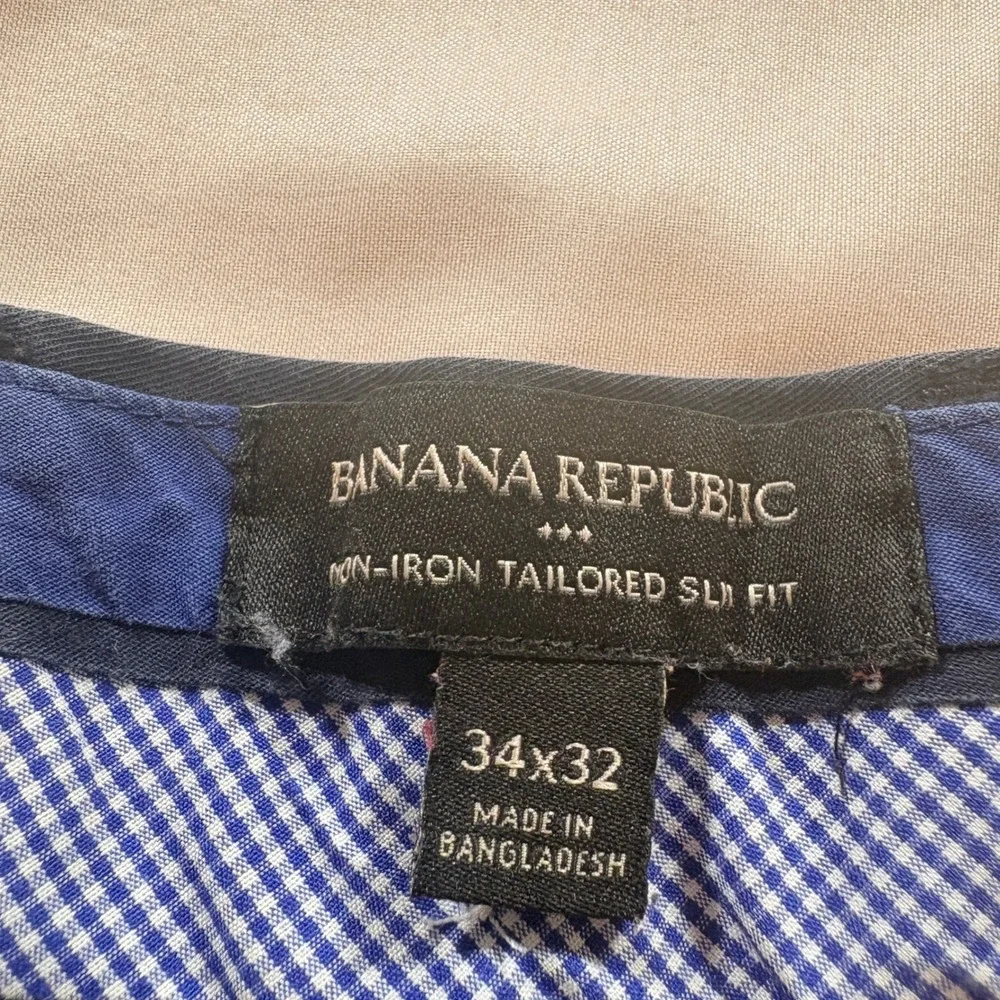 Banana Republic Chinos Mens 34x32 Navy Blue Tailored Slim Fit Non-Iron‎ Cotton